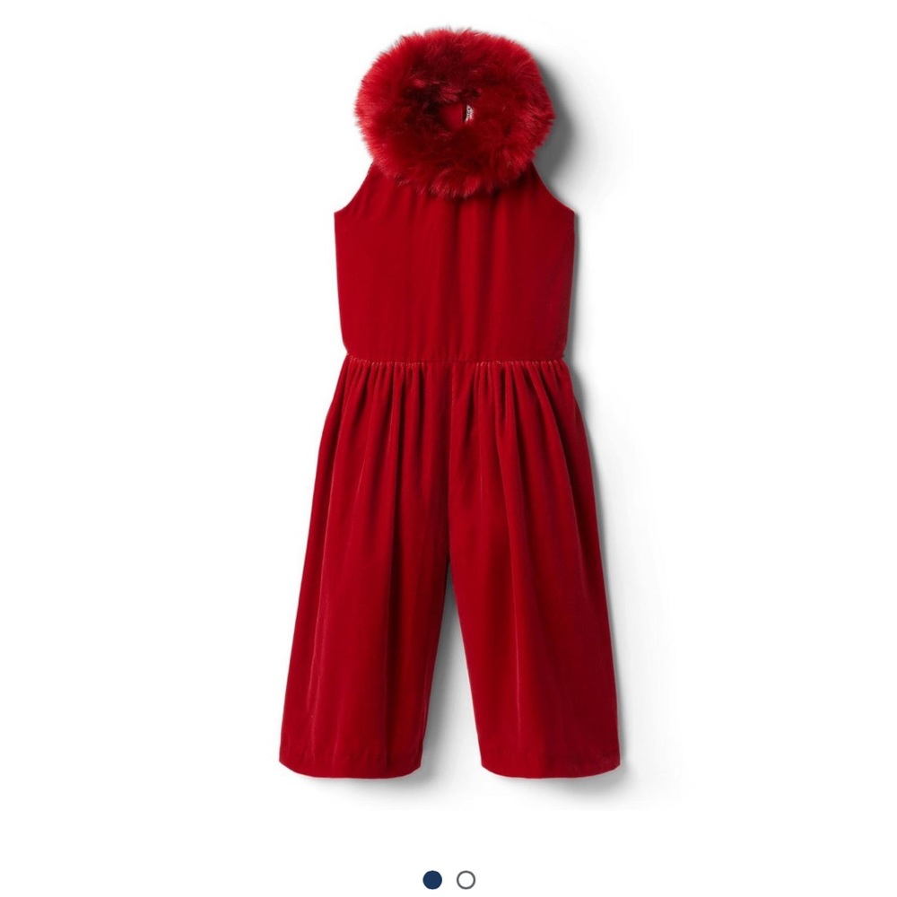 JANIE AND JACK GIRLS VELVET FAUX FUR COLLAR JUMPSUIT SIZE 5